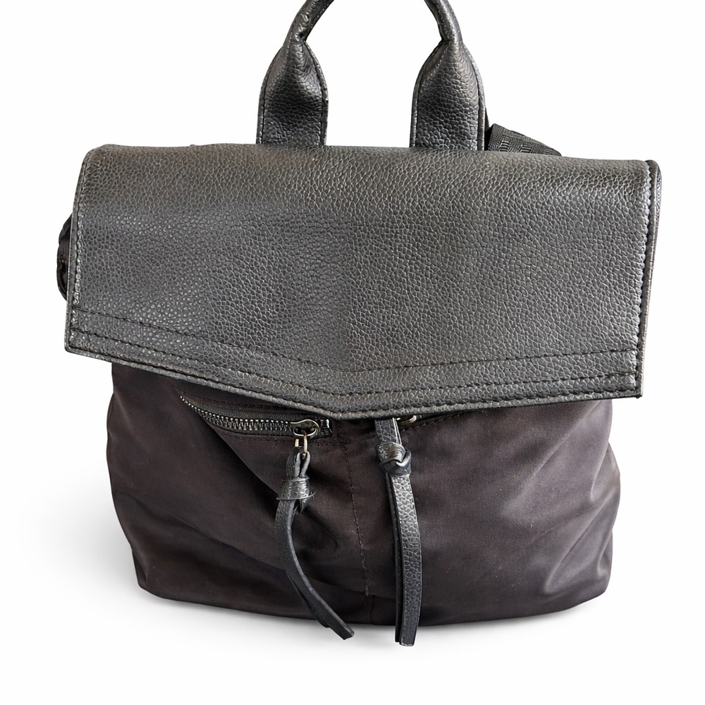 Botkier New York Black Nylon Flap Backpack Logo Strap Utility Bag Medium